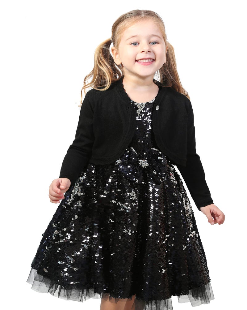 Lilax Baby Girls' Knit Long Sleeve Button Closure Bolero Cardigan Shrug 9-12 Months Black - Image 2